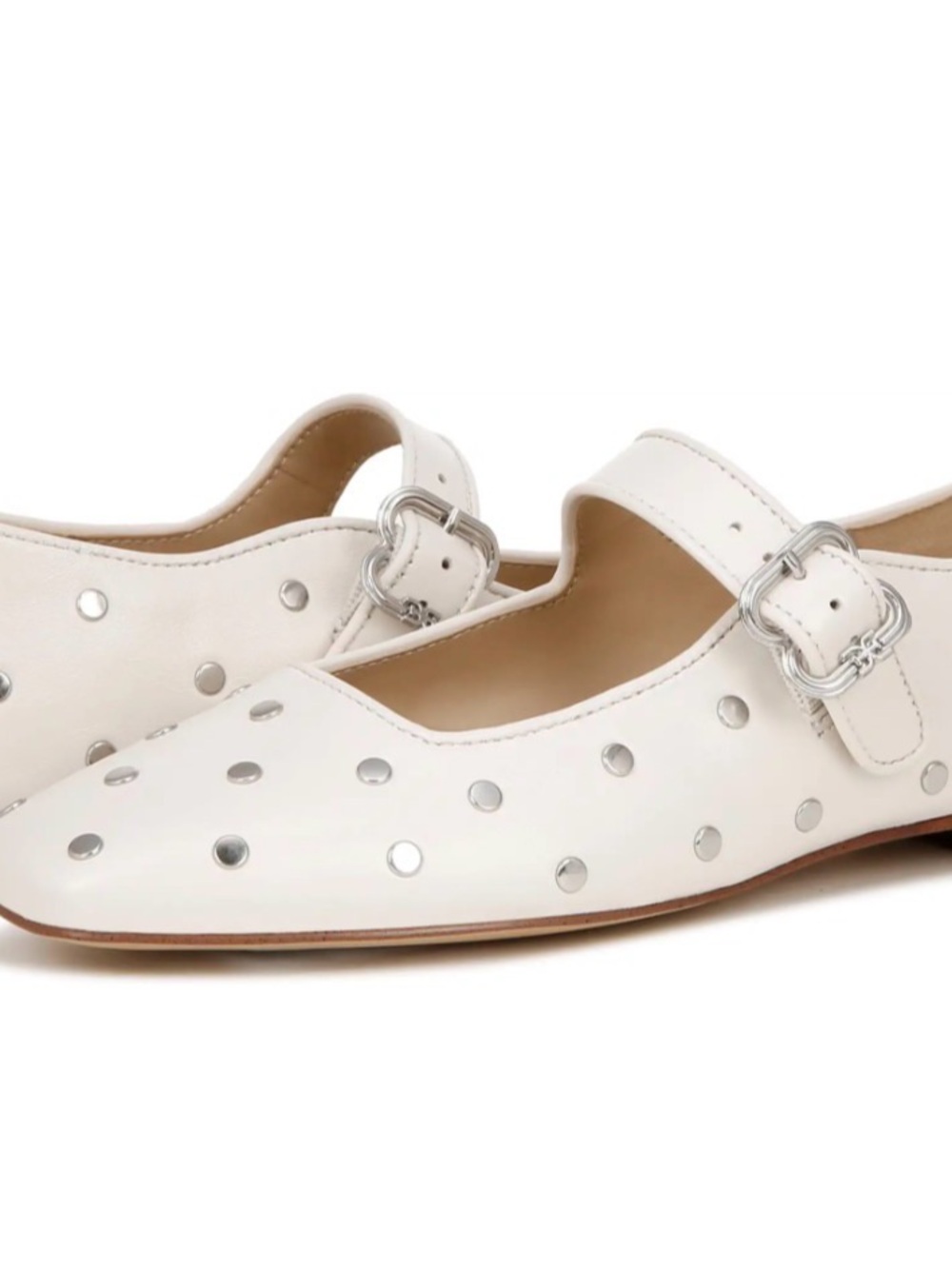 White Studded Mary Jane Ballet Flats - Women's Casual Chic